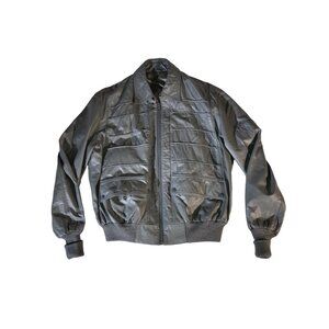 Etienne Aigner Women's Vintage Gray Leather Bomber Jacket